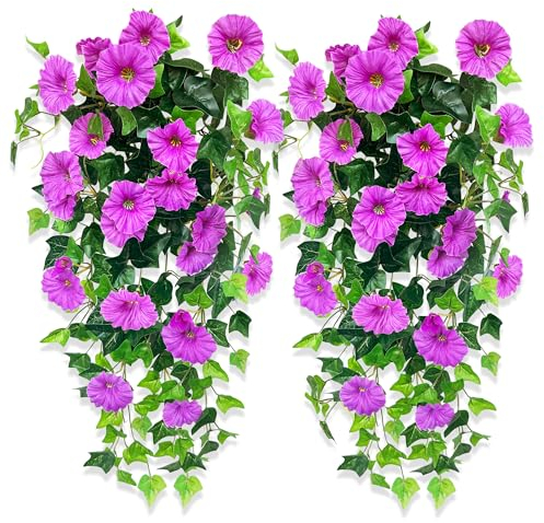 TINA Fleur Artificielle Fausse Plante Tombante Plantes Grimpantes Artificielles Plante Fleurs Suspendue Exterieur Plantes Artificielles Interieur Tombantes pour Balcon Jardin (2, Violet)