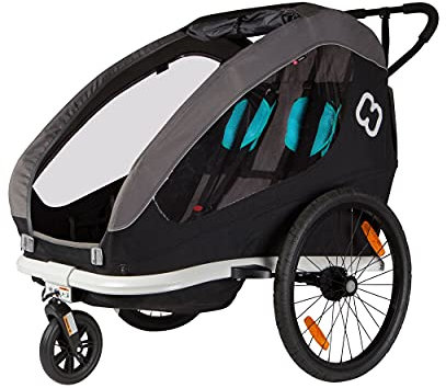Hamax Traveller Zweisitzer Fahrradanhänger + Kinderwagen (Schwarz/Grau)