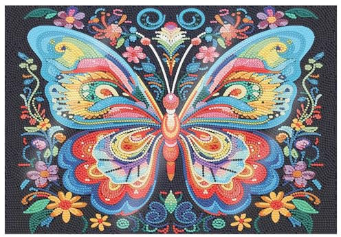 CXINLky Diamond Painting Geschirrmatte Platzset, Holz Wärmedämmungs-Tischset, Mandala Diamant Malerei Tischsets Runde mit Aufbewahrungsregal für Esszimmer, Terrasse, Tisch -04-Schmetterling