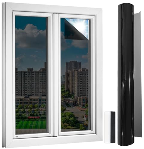 ZOCONE Sonnenschutzfolie Fenster Innen Selbsthaftend Spiegelfolie Fenster Sichtschutz Schwarz Fensterfolie Blickdicht von Aussen Thermofolie Sonnenschutz Verdunkelungsfolie UV Folie Fenster
