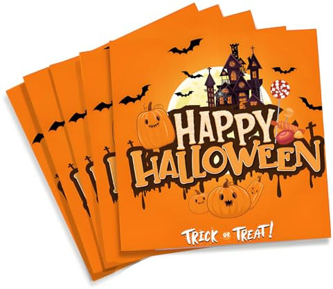 Halloween servietten, 40pcs halloween tischdeko servietten orange, kürbis servietten Geeignet für Halloween Party, Karneval Happy Halloween deko(33×33cm)