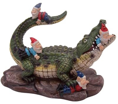 Alligator-Zwerg Gartenstatue, einzigartige Haus- und Gartenfigur, skurriles Dekor
