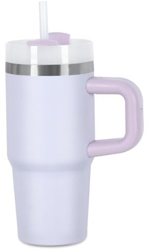Muwnrol Vaso de 396.9 g con asa y popote para niños, vaso aislado al vacío de acero inoxidable que mantiene el frío calor y el hielo, regalos para niños (morado lavanda)