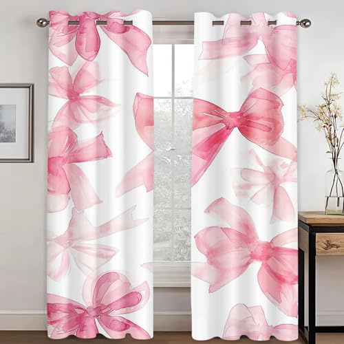 SHROUDEX Vorhänge Blickdicht Schleife Verdunkelungsvorhänge, 3D Pinker Bogen Kinderzimmer vorhänge, bunter Schmetterling Gardinen für Wohnzimmer (3,280x180cm(2x140x180cm))
