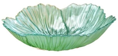 White Glass Fruit Bowl and Plate, Crystal Candy Dish - Large, Green Flower-Shaped Fruit Tray