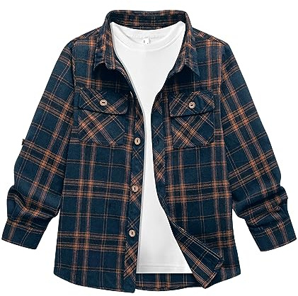 JACKETOWN Hemd Kinder Jungen Langarm Kariertes Hemd Kinder Button Down Casual Top Baumwoll Hemden Kinder Oberteil Shirt Mit Brusttasche