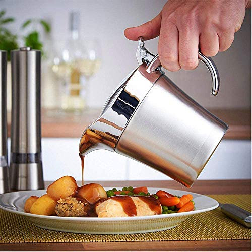 Stainless Steel Gravy Boat, 500ml Double Wall Insulated Sauce Jug with Lid