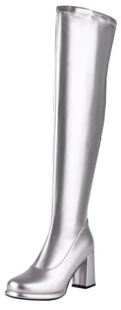 Stivali da donna con tacco alto al ginocchio, stivali sopra il ginocchio, in pelle laccata, stivali lunghi Strentch, stivali alti al ginocchio, stivali alti da equitazione, argento, 38 EU