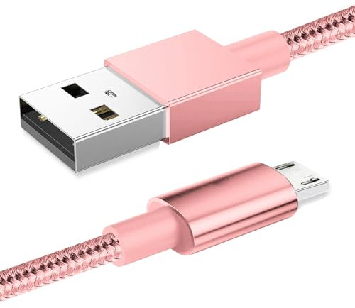 World biz Micro USB Cable, 3M Micro USB Android 3.1A Fast Charger Cable Nylon Braided USB Micro Cord Compatible for Samsung S7/S6,Kindle Fire,Tablets,PS 4 Controller, Android Devices (Rose Gold)