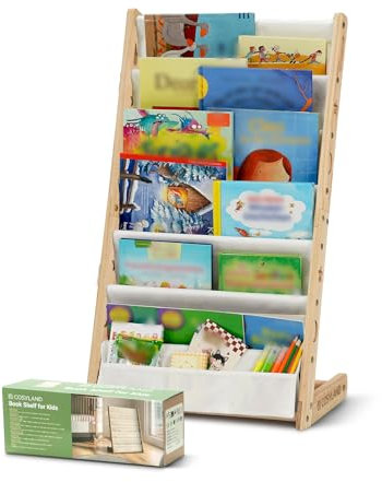 COSYLAND Bibliotheque Enfant en Bois Massif à 7 Niveaux - Etagere de Rangement pour Livres - Présentoir Livres Bebe avec Design Stable - Meuble Montessori pour Chambre d’Enfant (H76 cm, Naturel)