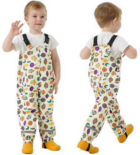 Fewlby Pantaloni Impermeabili Bambino, Salopette Antipioggia Pantaloni da Pioggia con Strisce Riflettenti Ragazze Ragazzi Tuta Impermeabile, 2-3 anni