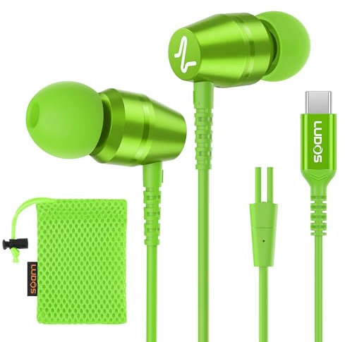 LUDOS OMNITONE USB C Kopfhörer, 5 Jahre Garantie für iPhone 16 15 Pro Max Plus Samsung Galaxy S24 S23 Ultra S22 S21 FE S20 A53 A54, USB Typ C Ohrhörer mit Mikrofon In-Ear mit Kabel für iPad - Grün