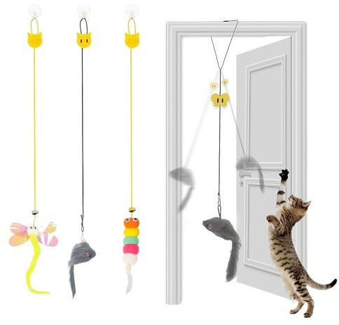 3PCS Interactive Cat Door Hanging Toys With Springs and Mouse for Indoor Cats - Adult Self Play