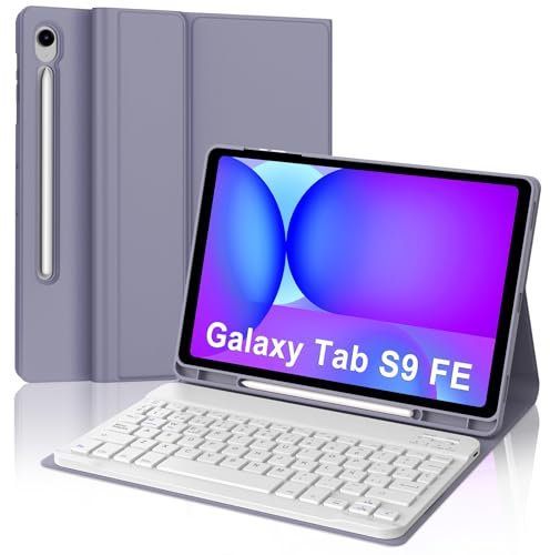 Teclado para Samsung Tab S10 FE 10.9 2025/S9 FE 10.9 2023, Funda con Teclado para Galaxy Tab S10 FE/S9 FE, Español Ñ Teclado Bluetooth para Tablet Samsung S10 FE/S9 FE, Púrpura