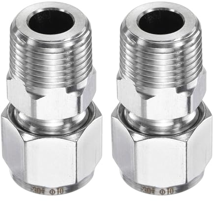 sourcing map 2pcs Compression Fitting 10mm Tube OD x 3/8 NPT Male Thread Stainless Steel Straight Coupler Adapter Compression Tube Pipe Fitting Connector for Oil Gas Water