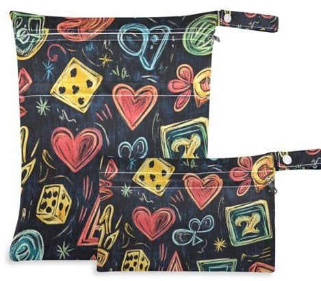 EtherSpher Ästhetischer Pampas-Casino-Stil mit Reißverschluss, nasse Tasche für Badeanzug, mit Griffen für Reisen, Baby-Windeln, 2 Stück
