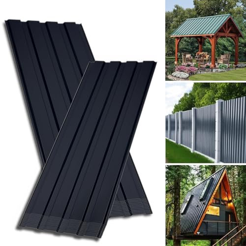 ENNJING 24x Trapezblech-Wellblechplatten für Dach,115x45 cm = 6 m²,Verzinkt 0,25 mm,Rostresistent & Wetterfest Profilblech, Dachblech, Wellblech für Gerätehaus Carport Gartenhaus Gartenlaube,Schwarz