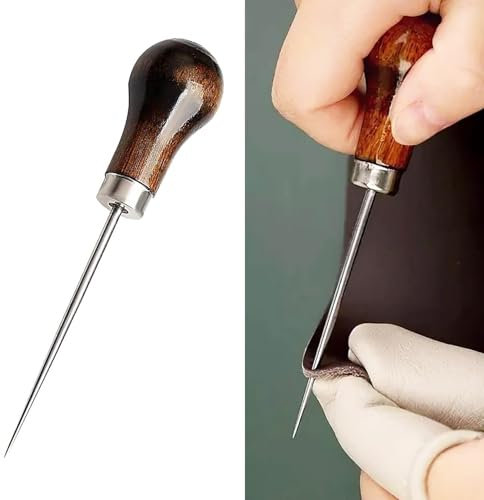 2 Pcs Bradawl, Gourd Shape Sewing Awl Wood Handle Awl Bradawl Tool for Wood, Leather, Canvas and Soft, Awl Tool for Crafting