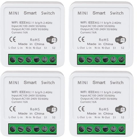 Ujjdwiurgh Intelligenter WLAN-Lichtschalter, 4 Stück, Fernbedienung, Sprachsteuerung, DIY-, Timer-Funktion, LAN-Steuerung, 2-Wege, 16 A