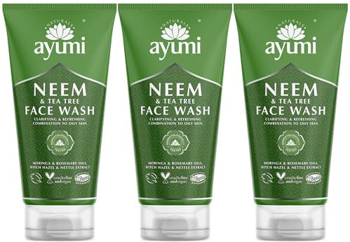 Ayumi Tea Tree Face Wash for Acne Treatment | Oil Control Face Wash with Witch Hazel | Acne FaceWash with Neem | Hydrating Facewash with Lavender Oil | Women & Mens FaceWash for Skin Care | 3x150 ml