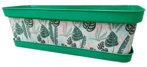 AC - Jardinera de plástico con Plato, Modelo Lunares Floral, Tiesto, macetero, Recipiente para Plantas, Fabricada en España (Verde - 60 cm)