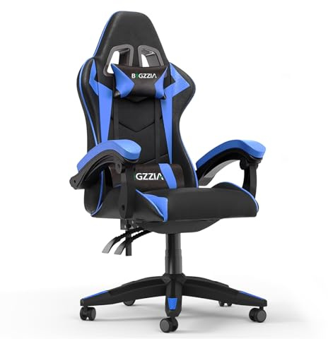 Racingreat Ergonomischer Gaming Chair mit Kopfstütze und Lendenstütze, Blau | PC Stuhl, Zocker Stuhl, Höhenverstellbar, 90°–135° Neigungswinkel, Gaming, Büro, Pause, Jugendliche, Erwachsene
