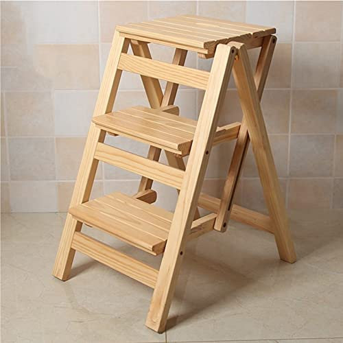Sedia a scaletta in legno, sgabello pieghevole con 3 gradini, scaletta portatile multifunzionale per uso interno ed esterno, gradini per biblioteche, librerie