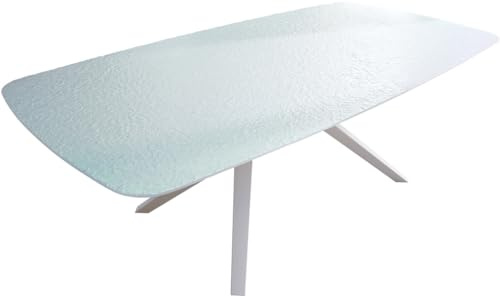Esszimmertisch Edge Boot Reliefglas Perlmutt 3D-Design 240x120 Zenthara kantig Metall Weiß