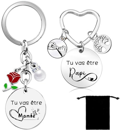 YZLPLP Cadeau annonce grossesse papi et mamie Porte-clés 2 Pièces Porte-clés Cadeaux Noël cadeau futur grand parent papy annonce grossesse originale grand parent mamie papi naissance surprise