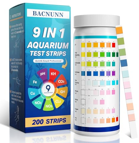 BACNUNN Aquarium Test Strips: 200CT 9 in 1 Fish Tank Water Testing Kit