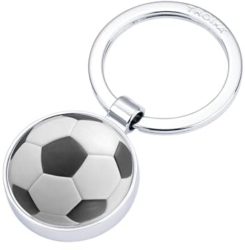 TROIKA Schlüsselanhänger Fussball SOCCER Schlüsselring Fussball Metallguss verchromt mehrfarbig silberfarben als Geschenk für Fussballfan Schlüsselanhänger Auto Fussball Original