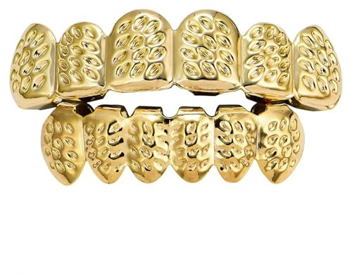 yufana 2 Pcs Hip Hop Zähne Set,Goldene Zähne Hip Hop Teeth Grills Gold