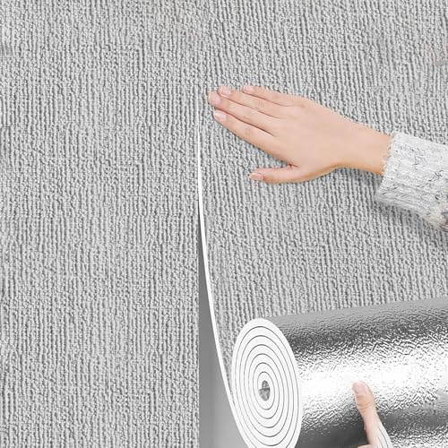 Insulating Thermal Wallpaper,5mm Self-Adhesive Insulating Wallpaper, Insulation Wallpaper for Interior Walls,Against Cold Mold, Thermal Insulation Mat for Peeling Walls,Gray,L5m W50cm