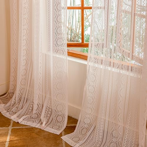 MYSKY HOME Rosa Gardinen Spitze Vorhang Kinderzimmer Mädchen Stabtasche | Rosa,2er Set,H245 x B140 cm,Gardinen Transparent Landhausgardinen,Vorhang Kinderzimmer Mädchen,Boho Vorhänge