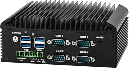 CWWK Mini PC Fanless, Industrial Mini Computer Core i5 8250U, 4 x COM RS232/RS485 Port, 2 x Gigabit LAN, C67D Micro Embedded PC, 8GB RAM 256GB NVMe SSD, SIM, HD, VGA, WiFi/BT