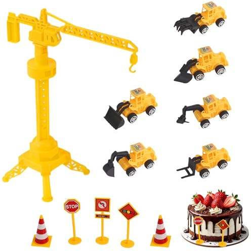 12 Stück Bagger Deko Kindergeburtstag,Mini Baustellenfahrzeuge Kinder,Kuchendeko Bagger Tortendeko Baustelle Spielzeug,Kleine Baufahrzeug Set,Baustellenschilder für Party Junge Mädchen 2 3 4 5 Jahre