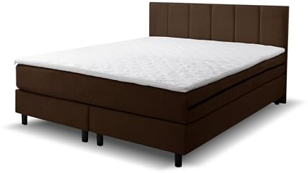VENASI MÖBEL Boxspringbett Paris, Polsterbett Maße: 180x200 cm, Farbe: Braun, Velourstoff, Doppelbett mit Bonell-Matratze H3 inkl. Topper