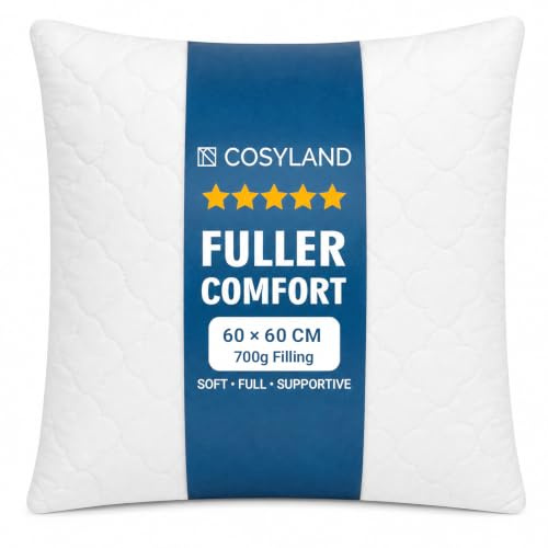 COSYLAND cuscini letto 2 pezzi, cuscini trapuntati con imbottitura 800 g in fibra 7D, morbidi e traspiranti, altezza regolabile, supporto soffice, bordi rifiniti(60 x 60 cm)