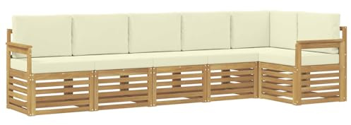 vidaXL Ecksofa Set mit Kissen 6 pcs Weiß und Creme Massivholz Akazie, Garten, modernes Outdoor-Sofa, Eckmöbel, Lounge für die Terrasse, gemütliches Sitzset