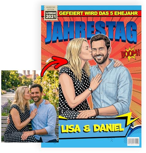 Personalisiertes Comic Cover Poster zum Jahrestag und Hochzeitstag | Pop-Art Poster für Paare nach Eurem Foto | Individuelles Geschenk für Frauen und Männer | Hochzeitsgeschenk personalisiert