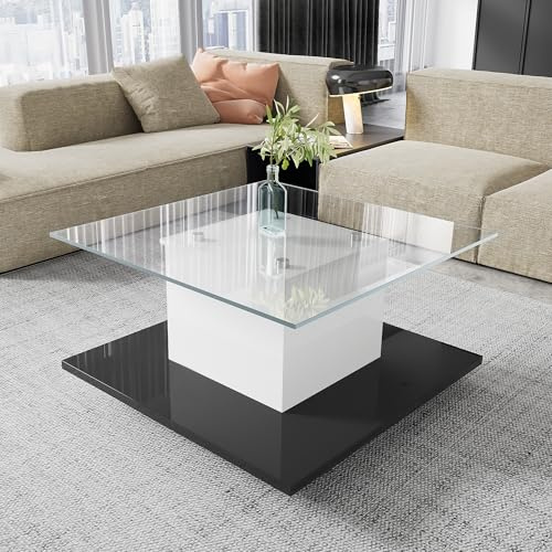 Coolywood Mesa de centro de cristal brillante con ruedas giratorias