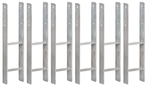 LoogCape Pfostenträger 6 Stück silbern 14x6x60 cm verzinkter Stahl H-förmig mit vorgebohrten Löchern für Gartenzaun, Carport, Pergola, Pavillon, Sichtschutz, Wäschespinne, Sonnenschirm