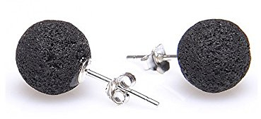 Ohrstecker Stecker aus echter Lava & 925 Silber ca. 10 mm schwarz mit kleinen Poren Lavaohrstecker