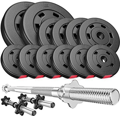 Hop-Sport Hantelset 38 kg, 1x Langhantelstange, 2 Kurzhanteln, Hantelscheiben: 2x 5 kg, 4x 2,5 kg, 6x 1,25 kg