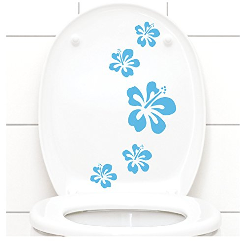 Grandora Klodeckel Aufkleber Hibiskusblüten I hellblau 5er Kreativset I Bad Blüten Blumen Hibiskus Aufkleber Wandaufkleber Wandsticker W916