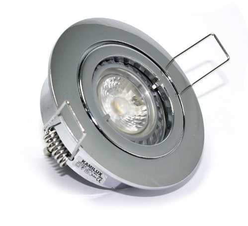 High Power LED Einbauleuchte Einbaustrahler Bajo 230V GU10 in weiss, chrom, gold oder edelstahl-gebürstet & inklusive Power LED 5 Watt Leuchtmittel in warmweiss (chrom)
