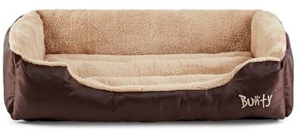 Bunty Deluxe Dog Bed - Small, Medium to XXL Calming Washable Dog Bed - Non-Slip Base, Raised Walls, Fleece Lined Interior, Plush Cushioning, Insulates & Retains Heat - XL, Brown