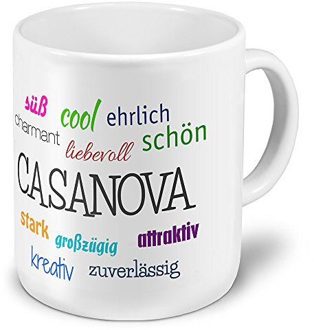 digital print XXL Riesen-Tasse mit Namen Casanova - Motiv Positive Eigenschaften - Namenstasse, Kaffeebecher, Becher, Mug