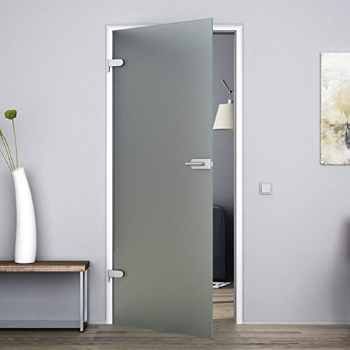 Glastür Ganzglastür Drehtür aus ESG-Glas LEVIDOR ® in Milchglas 834x1972 mm (BxH) für Studio Griff und Studio Bänder, also Studio/Studio Bohrlöcher. Sehr hochwertige Qualität Made in Germany vom deutschen Hersteller Levidor - DIN-Links