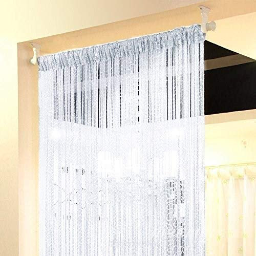 Topixdeals Tür-Fransenvorhang, Türvorhänge, seltenes flaches silberfarbenes Band, Türfadenvorhang, Fadenfranse, Fensterpaneel, Raumteiler, niedliche Streifen, Quaste, Party-Events (2 Stück, weiß)